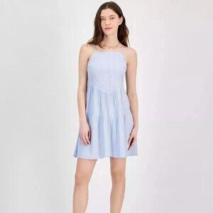 NWT Hippie Rose Juniors' Embroidered Tiered Mini Dress Large Skylight Blue